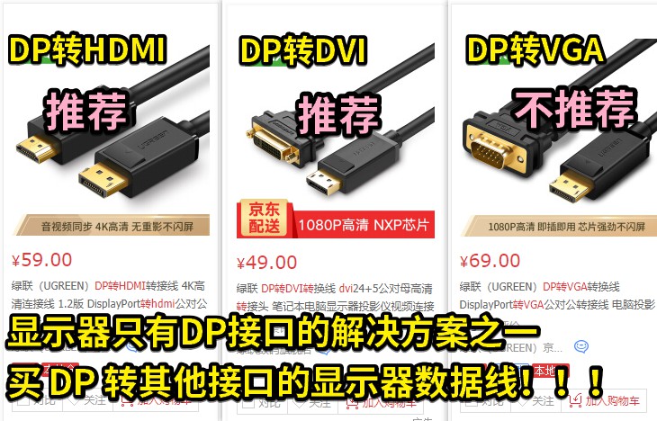 06 顯示器只有DP接口的解決方案之一 ，買DP轉(zhuǎn)其他接口的數(shù)據(jù)線.jpg
